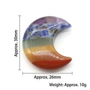 30mm Seven Chakra Natural Crystal Moon Stone with layered rainbow gemstone finish