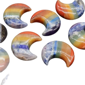 Polished colorful natural crystal healing stones in crescent moon shape assortment