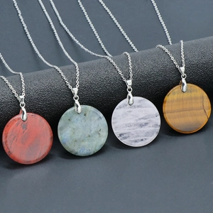 Collar con Colgante de Disco Circular de Piedra Natural para Mujer Joyería de Cristal Ágata Lapislázuli Pulida Geométrica Minimalista