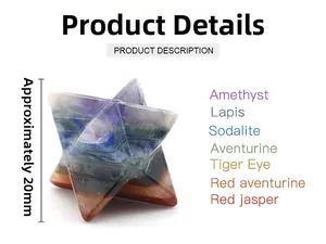 Close-up of a 20mm 7 Chakra Merkaba star crafted from layered natural crystal stones
