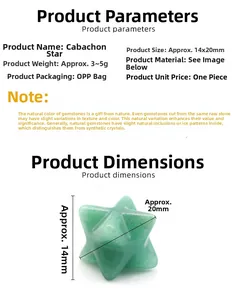 Macro detail of 14x20mm green aventurine Merkaba star with natural stone dimensions