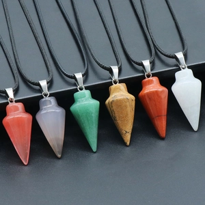 Conical Natural Stone Pendant Necklace Agate Tiger Eye Crystal Pendulum For DIY Jewelry Making Accessories Gift