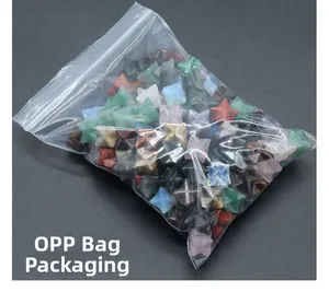 Macro shot of assorted Merkaba star stones packed in a transparent OPP bag