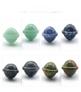 Macro detail of natural crystal planets in Aventurine, Sodalite, Labradorite and Unakite