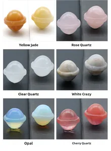Detailed grid of natural crystal mini Saturn planets in rose quartz and opal stones