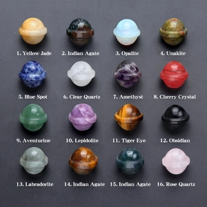 Set of 16 mini natural crystal carved planets and UFO figurines for galaxy decor