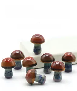 Detailed view of colorful layered natural stone mini mushrooms for micro landscapes