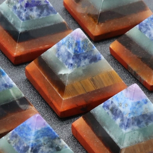 Chakra pyramid made of natural crystals like lapis lazuli and tiger eye in 30mm size