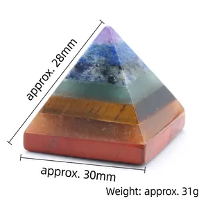 30mm Seven Chakra Natural Crystal Pyramid with layered healing stones and 31g weight