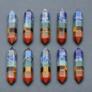 7 Chakra Natural Stone Hexagonal Point Pendant Healing Crystal Reiki Energy Double Pointed Wand For Jewelry Making