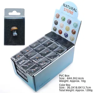 Bulk set of 100 mini natural crystal mushroom figurines in display box for decor