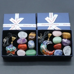 Heilende Kristall Harz Anhänger Halskette Set Mit Mond Stern Form Natur Energie Stein Chakra Reiki Spirituelle Schmuck Geschenkbox