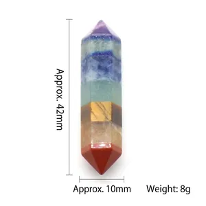 7 Chakra stone double pointed hexagonal prism crystal wand for healing and meditation