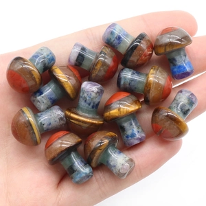 Mini 2cm colorful natural stone mushroom figurines with layered chakra crystals