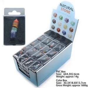 Set of 100 hexagonal crystal pillars in seven colors for chakra healing stones