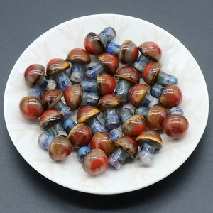 Polished mini natural crystal mushrooms handcrafted with multi-color gemstone layers