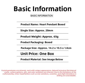 Specificaties voor 20mm kristallen hartjes hangers set met afmetingen en gewicht