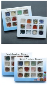 Set of 12 assorted heart-shaped natural crystal pendants in a gradient display box