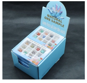 Detail of natural stone Merkaba star collection set in a blue gift display box
