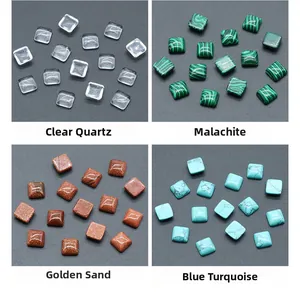 Macrovergelijking van synthetisch kristal, malachiet, goudsteen en turquoise stenen