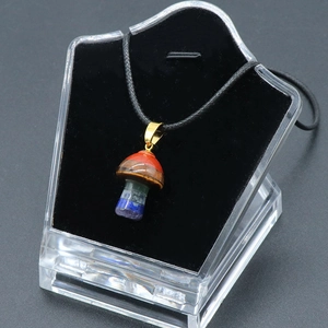 Collier pendentif champignon coloré fait main avec pierres de guérison chakra multicouches
