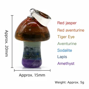Pendentif champignon en cristal naturel de 20mm fabriqué avec jaspe et œil de tigre