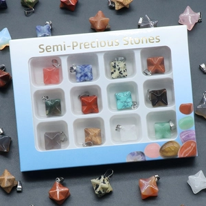 Natural Crystal Agate Merkaba Star Pendants Set With Metal Clasp Semi Precious Stone Healing Hexagram Pendants For Jewelry Making
