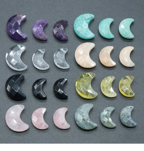 Faceted natural gemstone crescent moon charms in various sizes and vibrant colors