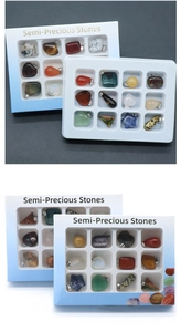 Detailed set of 12 natural semi-precious stone pendants in various shapes and colors