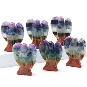 Hand Carved Spliced Natural Stone Angel Figurine Seven Chakras Healing Crystal Agate Sculpture Mini Desk Ornament Home Decor