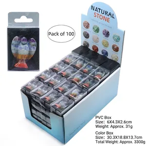 Natural crystal angel figurines in individual cases and 100-piece bulk display box