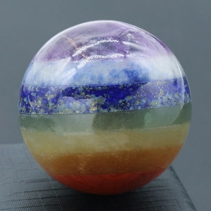 7 Chakra Natural Stone Crystal Ball Ornament Polished Rainbow Spliced Sphere With Metal Stand For Healing Meditation Home Office Decor