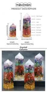 Detailvergleich der 90mm und 50mm Sieben-Chakra-Kristall-Harzsäulen mit geschichteten Steinen