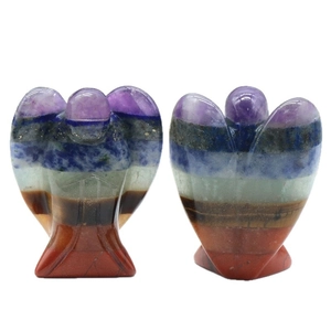 Chakra stone carved angel statues with natural colorful gemstone layers and polished finish