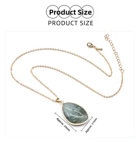 Détail du pendentif en labradorite naturelle de 30mm sur 21mm avec serti doré