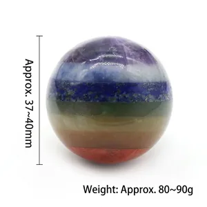 Chakra gemstone sphere composed of seven natural crystal layers, 37-40mm diameter stone