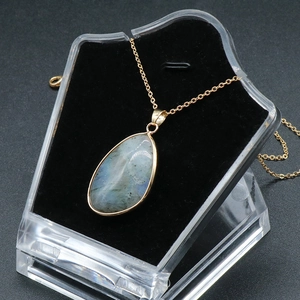 Collier Pendentif Goutte en Labradorite Naturelle Bordure en Alliage Plaqué Or Pierre de Lune Gris Bleu Unisexe Bijoux Vintage Cadeau