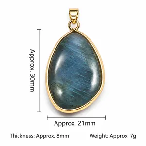 Pendentif goutte en labradorite naturelle avec bordure dorée, collier pierre de lune 30mm