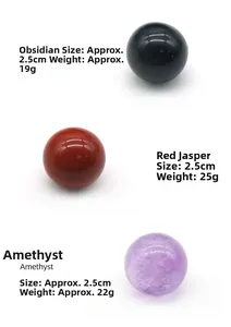 Polished obsidian, red jasper, and amethyst crystal spheres for home decor display