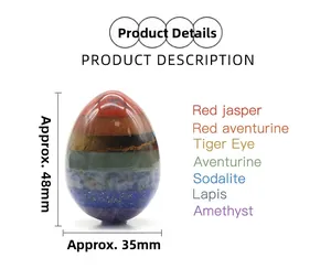 Detailed view of a 48mm 7-chakra stone egg with polished layers of natural crystal