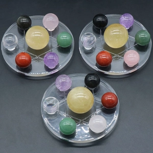 Seven Star Crystal Ball Set with natural stones on a transparent acrylic hexagram base