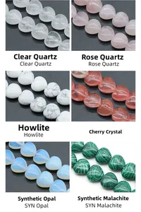 Various heart-shaped gemstones including Rose Quartz and Malachite for DIY jewelry
