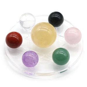 Seven star crystal ball set with natural colorful gemstones and acrylic star base