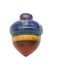 Handcrafted acorn-shaped natural crystal pendant with colorful multi-stone layered design