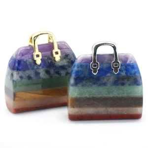 Ornamento a Forma di Mini Borsa in Pietra Naturale Sette Chakra Cristallo Curativo Decorazione Borsa Yoga Meditazione Pietre Energetiche
