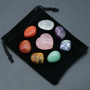 Natural Seven Chakra Crystal Agate Healing Stones Polished Heart Rose Quartz Irregular Stones With Velvet Bag For Yoga Meditation