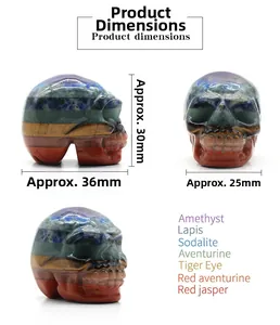 Detail showing dimensions and 7 layers of natural stone in this carved crystal skull