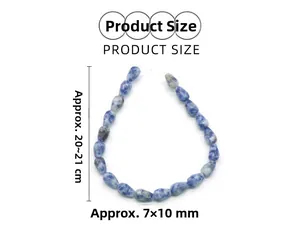 Detail view of 7x10mm blue and white sodalite teardrop beads with size measurements