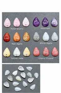 Carved natural crystal leaf beads in rose quartz and amethyst for DIY jewelry making