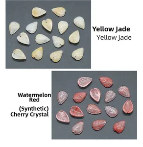Detailed carved leaf beads in yellow jade and cherry crystal for jewelry making